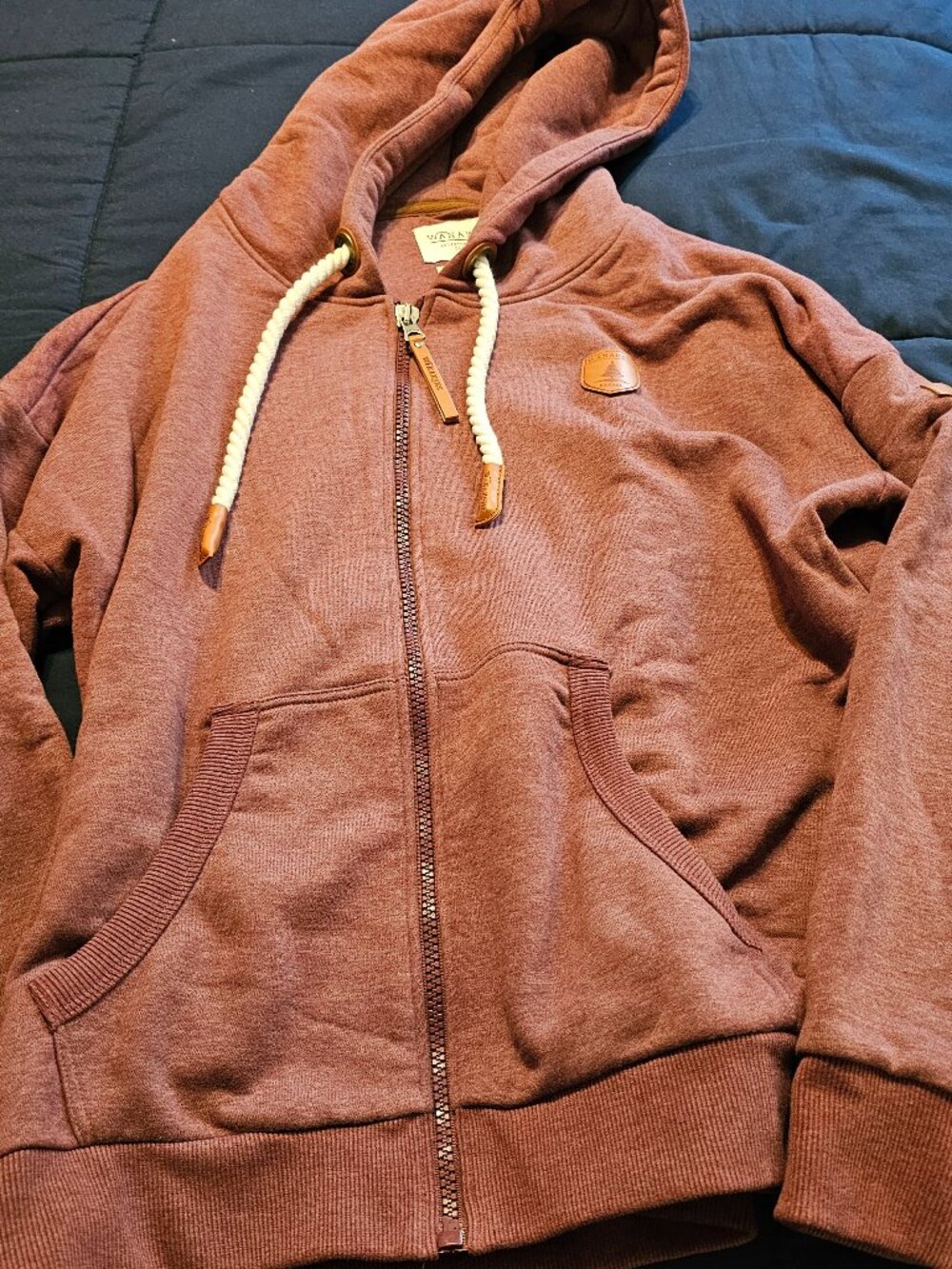 Wanakome zip up hoodie, Red Melange, Sz L